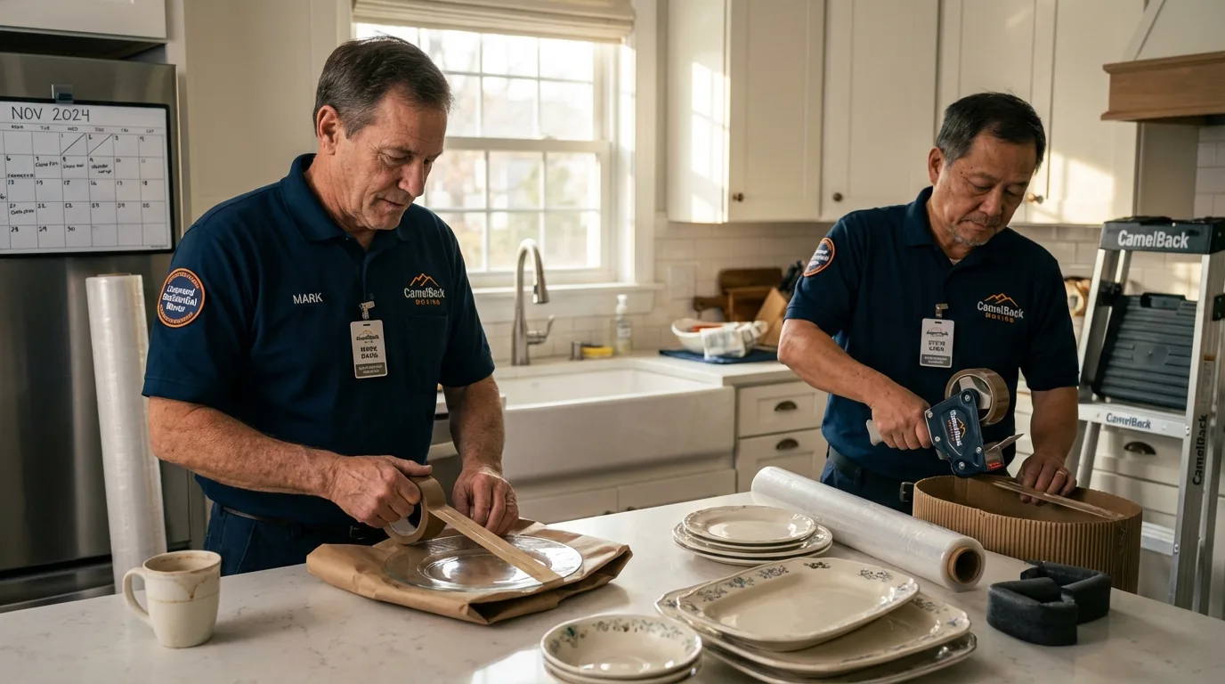 Professional crew packing kitchen dishware in Middleville, MI